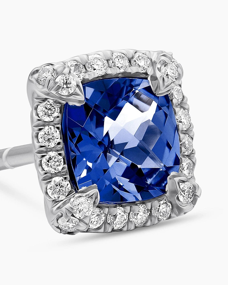 Petite Chatelaine® Pavé Bezel Stud Earrings in 18K White Gold with Tanzanite and Diamonds, 5mm