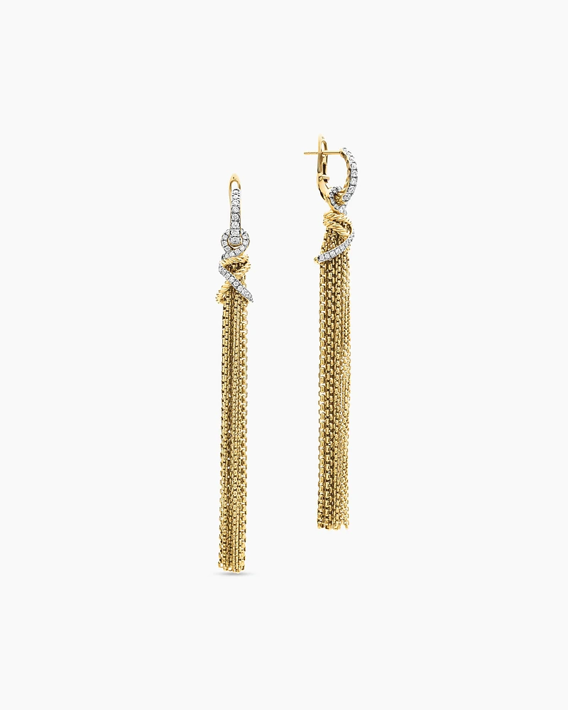 Helena Chain Tassel Earrings in 18K Yellow Gold with Diamonds, 76mm