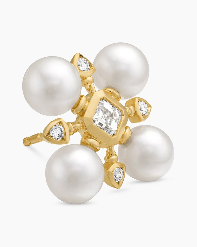Renaissance Pearl Stud Earrings in 18K Yellow Gold with Pearls and Diamonds, 16.5mm