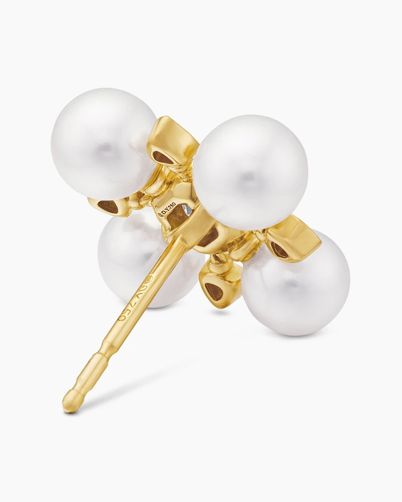 Renaissance Pearl Stud Earrings in 18K Yellow Gold with Pearls and Diamonds, 16.5mm