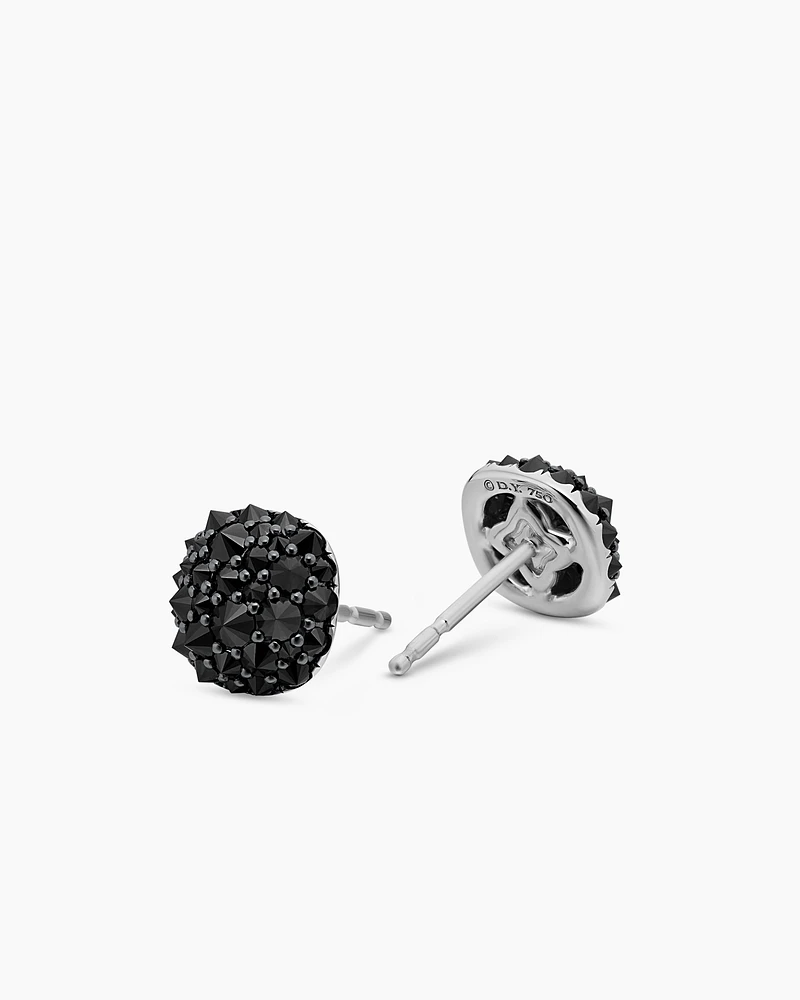 Reverse Set Pavé Cushion Stud Earrings in 18K White Gold with Black Diamonds, 8.5mm