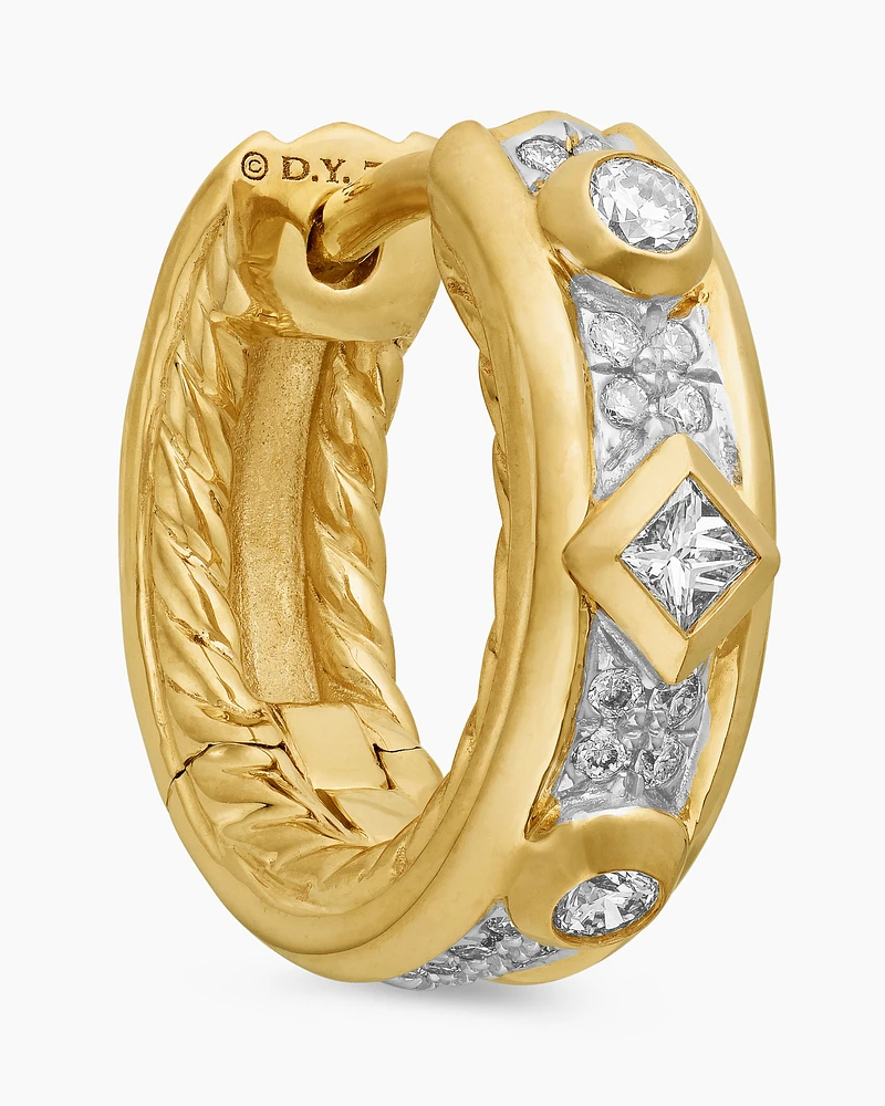 Modern Renaissance Huggie Hoop Earrings in 18K Yellow Gold with Diamonds, 12.3mm