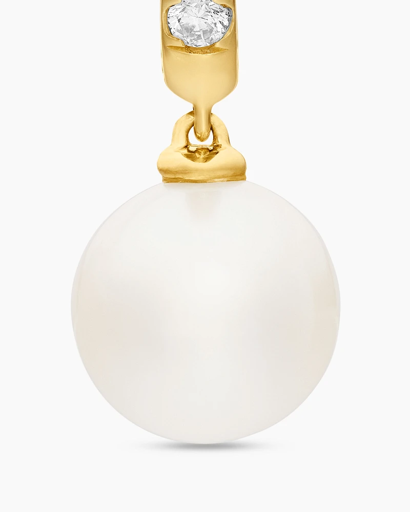 Pearl and Pavé Drop Earrings in 18K Yellow Gold with Pearls and Diamonds