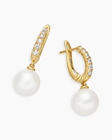 Pearl and Pavé Drop Earrings in 18K Yellow Gold with Pearls and Diamonds