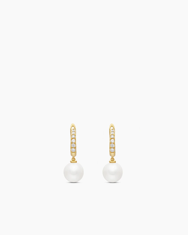 Pearl and Pavé Drop Earrings in 18K Yellow Gold with Pearls and Diamonds