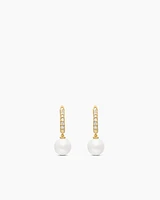 Pearl and Pavé Drop Earrings in 18K Yellow Gold with Pearls and Diamonds