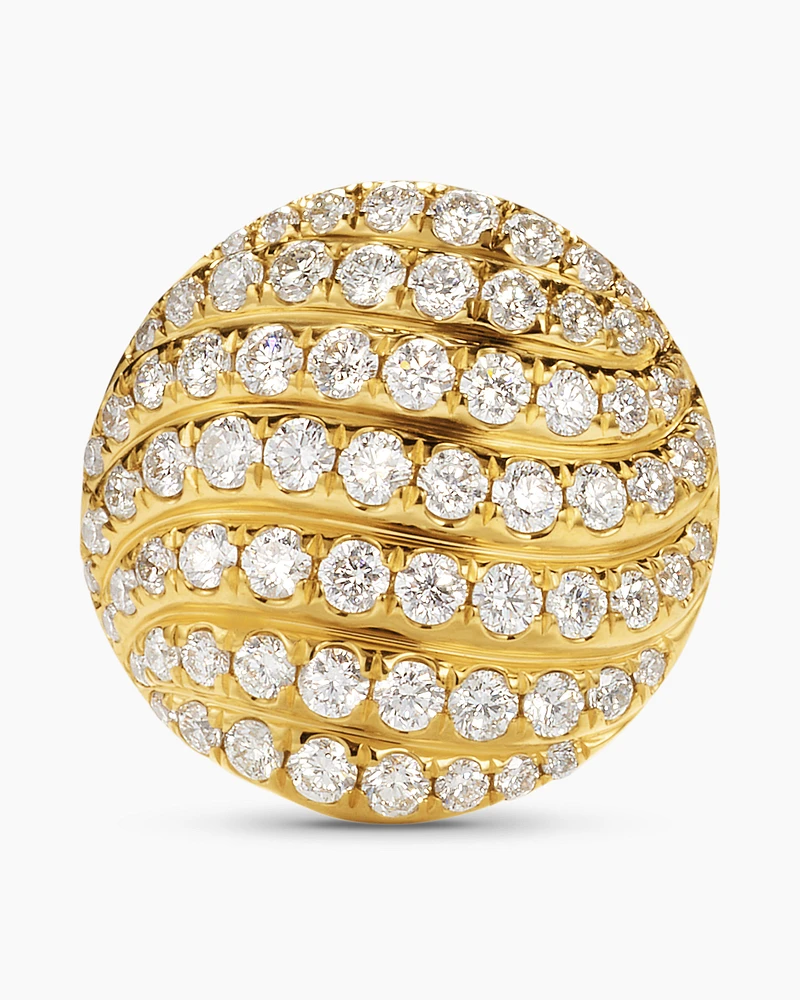 Sculpted Cable Stud Earrings in 18K Yellow Gold with Diamonds, 14mm