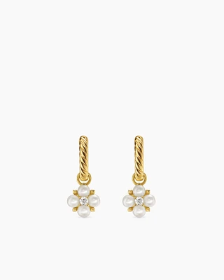 Petite Modern Renaissance Pearl Drop Earrings in 18K Yellow Gold with Diamonds, 18mm