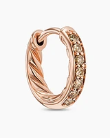 Petite Pavé Huggie Hoop Earrings in 18K Rose Gold with Cognac Diamonds, 12mm