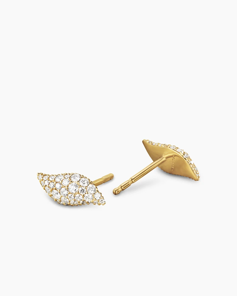 Petite Pavé Flute Stud Earrings in 18K Yellow Gold with Diamonds, 10.6mm