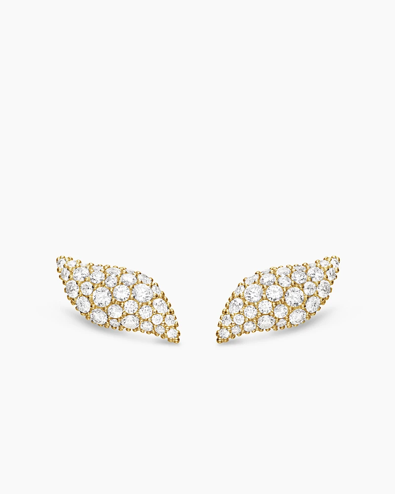 Petite Pavé Flute Stud Earrings in 18K Yellow Gold with Diamonds, 10.6mm