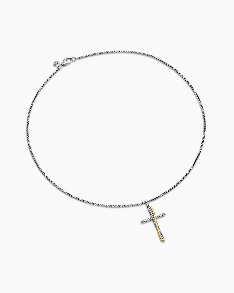 Crossover Cross Necklace in Sterling Silver with 18K Yellow Gold, 35.6mm
