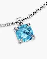 Chatelaine® Pendant Necklace in Sterling Silver with Blue Topaz and Diamonds, 11mm