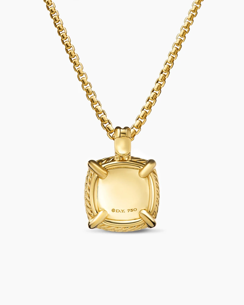 Chatelaine® Pavé Bezel Pendant Necklace in 18K Yellow Gold with Blue Topaz and Diamonds, 14mm