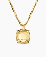 Chatelaine® Pavé Bezel Pendant Necklace in 18K Yellow Gold with Blue Topaz and Diamonds, 14mm
