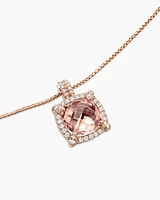 Chatelaine® Pavé Bezel Pendant Necklace in 18K Rose Gold with Morganite and Diamonds, 9mm