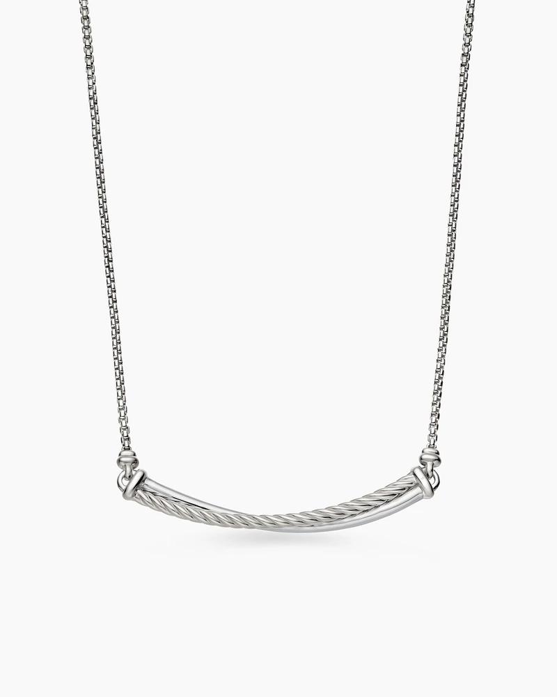 Crossover Bar Necklace in Sterling Silver with Diamonds