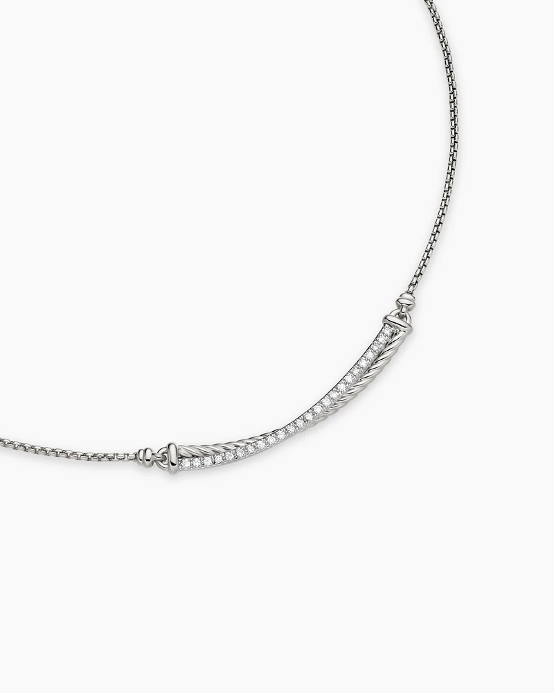 Crossover Bar Necklace in Sterling Silver with Diamonds