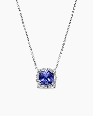 Petite Chatelaine® Pavé Bezel Pendant Necklace in 18K White Gold with Tanzanite and Diamonds, 7mm