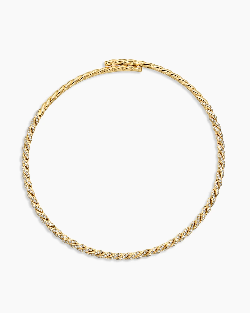 Sculpted Cable Ring in 18K Yellow Gold with Diamonds, 17mm