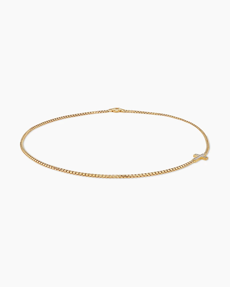 Cross Station Necklace 18K Yellow Gold with Diamonds, 5mm