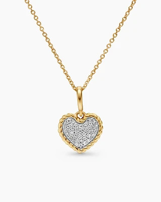 Cable Collectibles® Pavé Plate Heart Necklace in 18K Yellow Gold with Diamonds