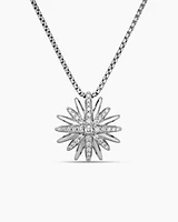 Starburst Pendant Necklace in Sterling Silver with Diamonds, 19mm