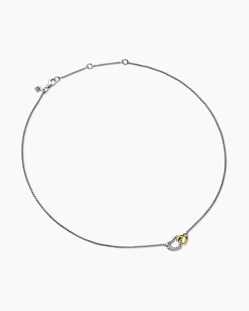 Cable Collectibles® Interlocking Heart Necklace in Sterling Silver with 18K Yellow Gold, 16.4mm