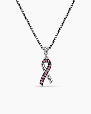 Cable Collectibles® Ribbon Necklace in Sterling Silver with Pink Sapphires, 24.4mm