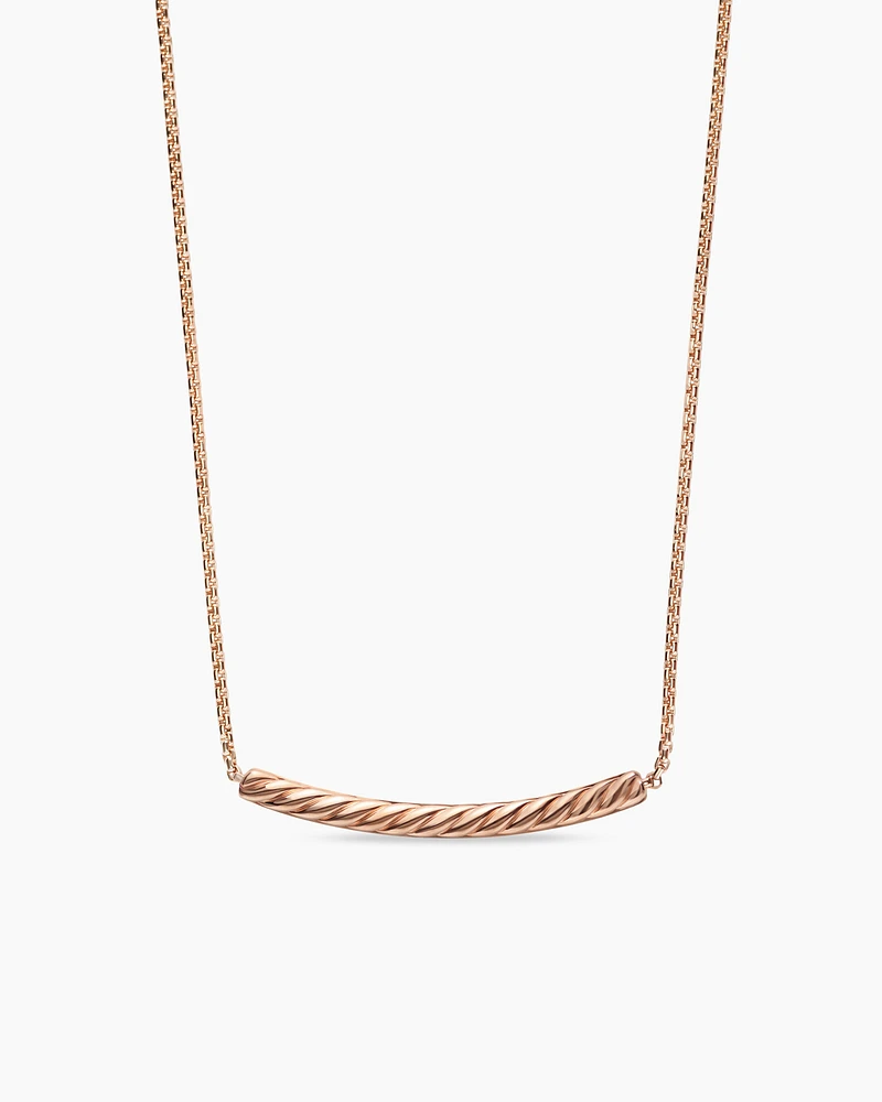 Petite Pavé Bar Necklace in 18K Rose Gold with Cognac Diamonds, 1.25mm