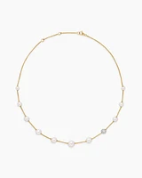 Pearl and Pavé Station Necklace in 18K Yellow Gold with Pearls and Diamonds