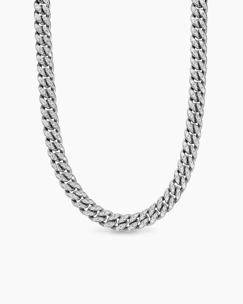 Curb Chain Necklace Sterling Silver with Diamonds, 11.5mm