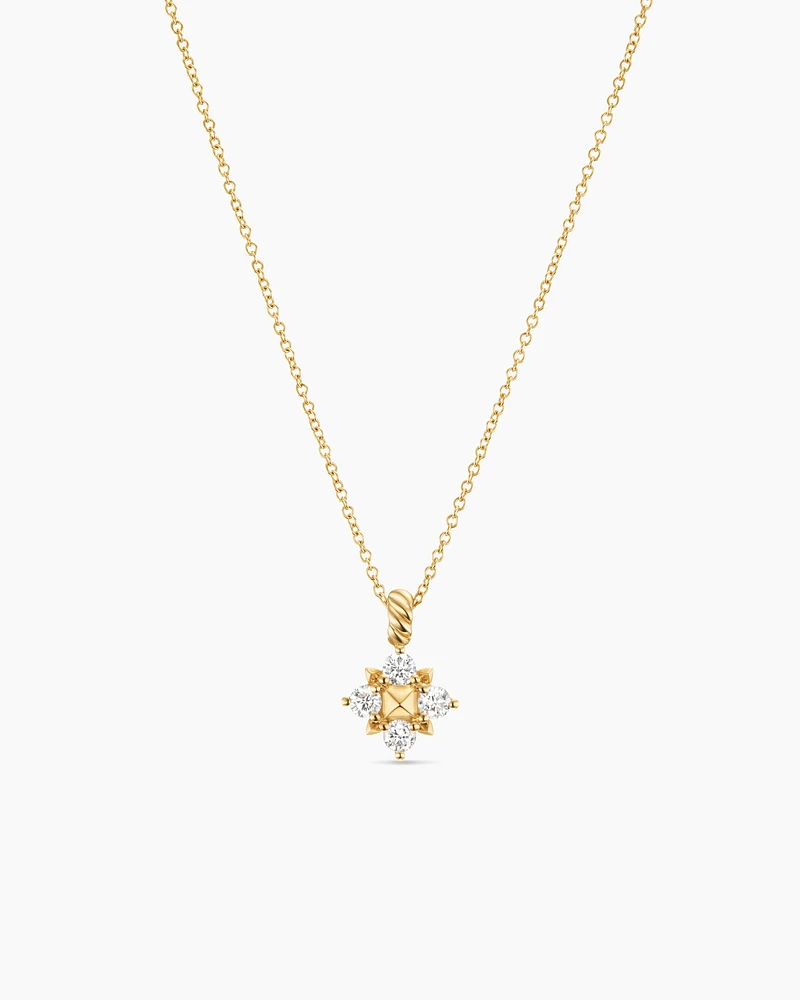 Petite Modern Renaissance Pyramid Pendant Necklace in 18K Yellow Gold with Diamonds, 10.9mm