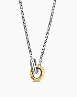Petite Cable Linked Necklace in Sterling Silver with 14K Yellow Gold, 15mm