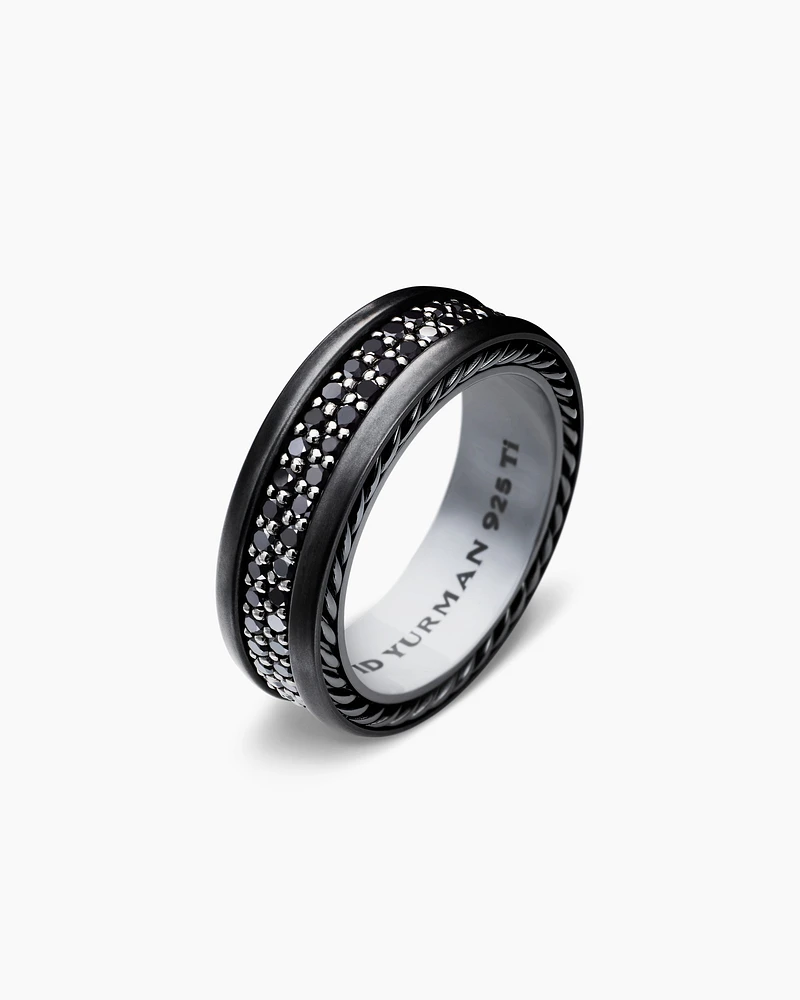 Streamline® Two Row Band Ring Black Titanium with Diamonds, 6.5mm