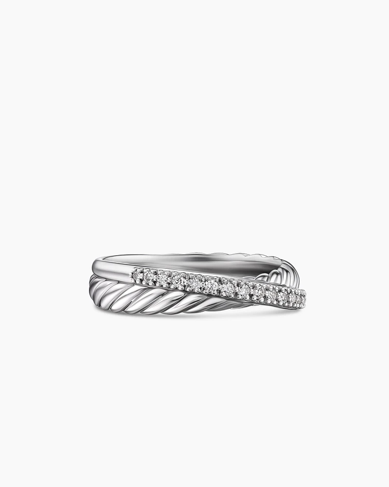 Crossover Band Ring Sterling Silver with Diamonds