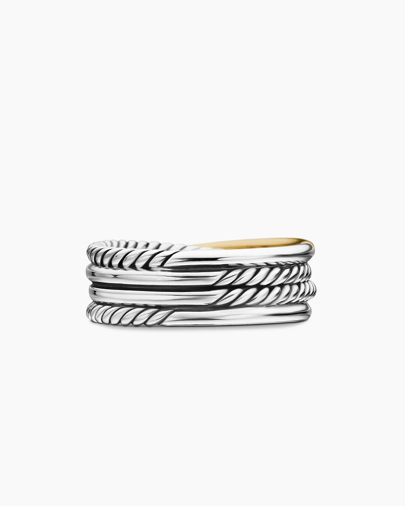 Crossover Band Ring Sterling Silver with 18K Yellow Gold