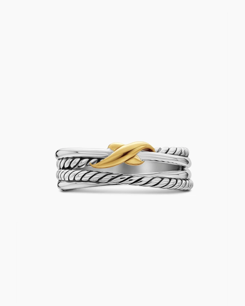 X Crossover Band Ring Sterling Silver with 18K Yellow Gold, 6mm