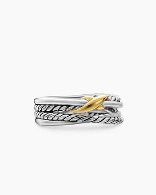 X Crossover Band Ring Sterling Silver with 18K Yellow Gold, 6mm