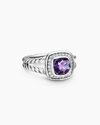 Petite Albion® Ring Sterling Silver with Amethyst and Diamonds, 7mm