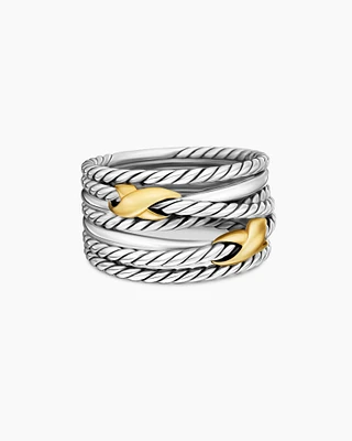 Double X Crossover Ring Sterling Silver with 18K Yellow Gold, 13mm
