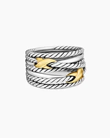 Double X Crossover Ring Sterling Silver with 18K Yellow Gold, 13mm