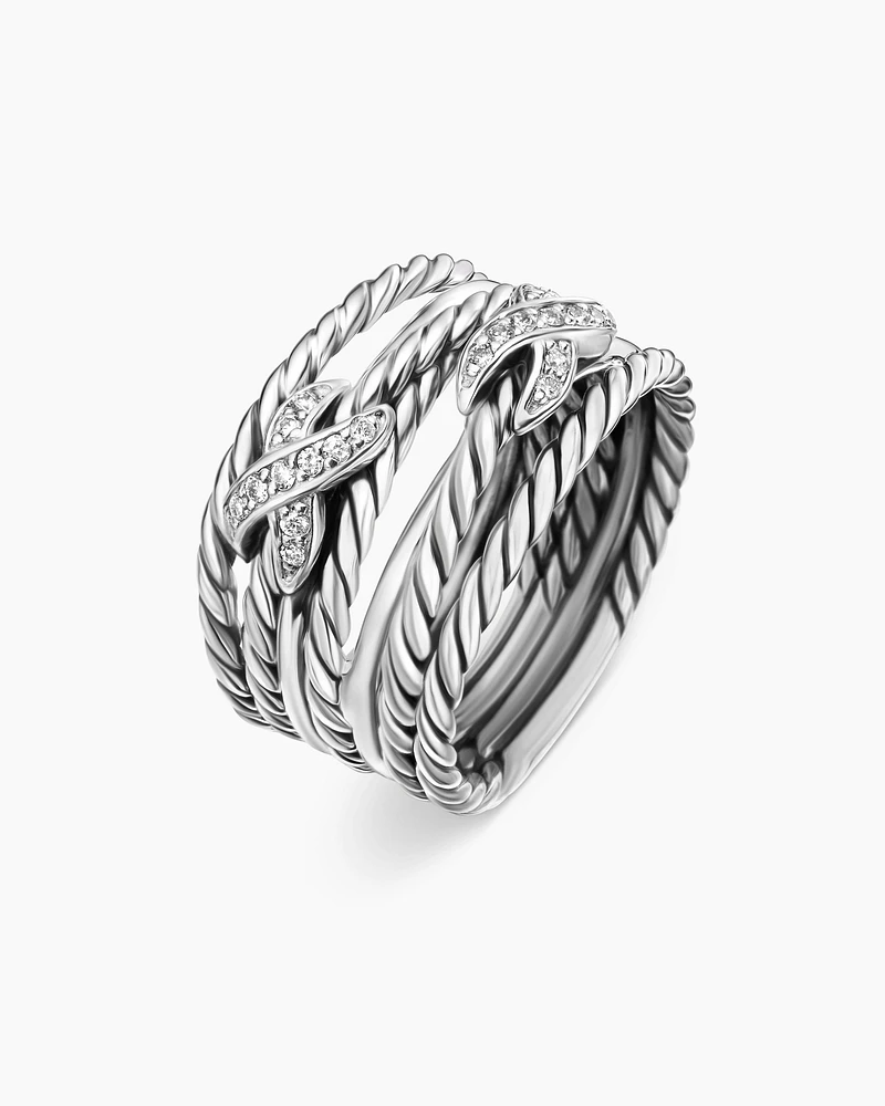 Double X Crossover Ring with Diamonds, 13mm