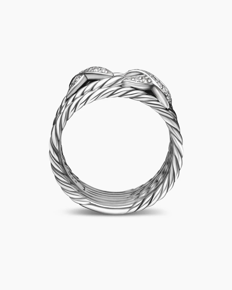 Double X Crossover Ring with Diamonds, 13mm