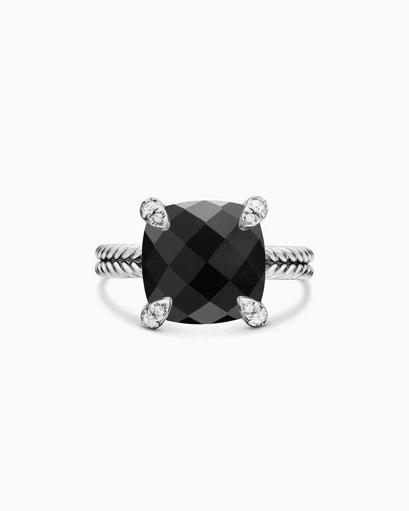 Chatelaine® Ring Sterling Silver with Black Onyx and Diamonds, 11mm