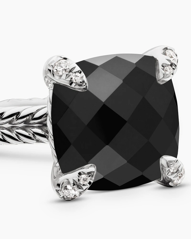Chatelaine® Ring Sterling Silver with Black Onyx and Diamonds, 11mm