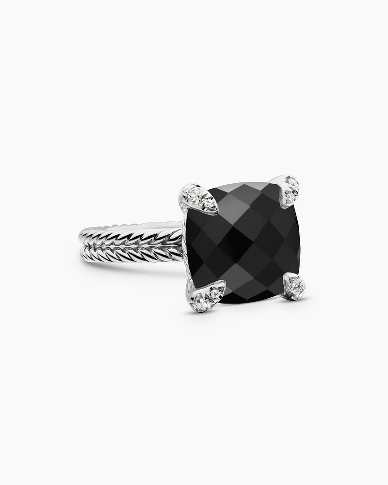 Chatelaine® Ring Sterling Silver with Black Onyx and Diamonds, 11mm