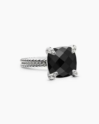 Chatelaine® Ring Sterling Silver with Black Onyx and Diamonds, 11mm