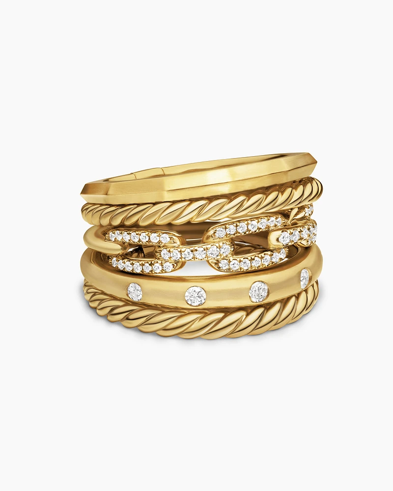 Stax Five Row Ring 18K Yellow Gold with Diamonds, 15mm
