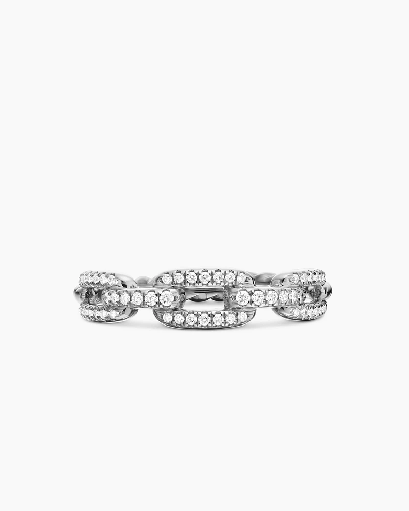 Stax Chain Link Ring 18K White Gold with Diamonds, 4.5mm